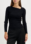 Maglia collo asimmetrico a costine - NERO