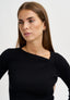 Maglia collo asimmetrico a costine - NERO