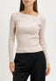 Maglia collo asimmetrico a costine - BEIGE
