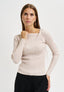 Maglia collo asimmetrico a costine - BEIGE