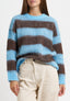 Maglia over a righe garzata - CELESTE/NOCE