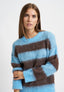 Maglia over a righe garzata - CELESTE/NOCE