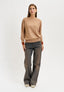Maglia girocollo con bordi a contrasto - BEIGE