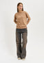 Maglia girocollo con bordi a contrasto - BEIGE