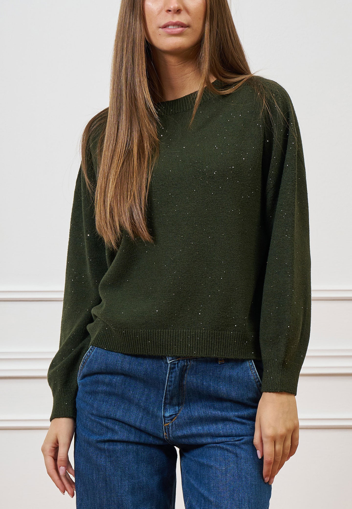 Maglia scollo barca con paillettes