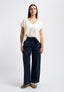 Pantalone con passanti larghi e cintura - BLU