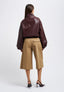 Pleated gabardine Bermuda shorts with belt - CAMEL