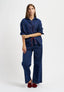 Pantaloni a quadri con coulisse a contrasto - BLU