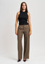 Pantalone palazzo a vita alta con pinces - FANGO