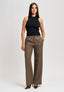 Pantalone palazzo a vita alta con pinces - FANGO