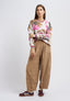 Pantalone con gamba ampia in velluto - BEIGE