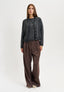 Pantalone ampio con pinces gessato - NOCCIOLA