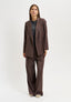 Pantalone ampio con pinces gessato - NOCCIOLA