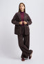 Pantalone in velluto con zip sul fianco - MARRONE
