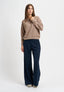 Pantalone palazzo a vita alta con zip laterale - BLU