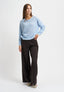 Pantalone palazzo a vita alta con zip laterale - MARRONE