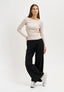 Pantalone palazzo mano lana elastico retro - NERO