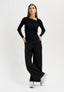 Pantalone palazzo mano lana elastico retro - NERO