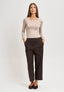 Pantalone gessato con balza - NOCCIOLA