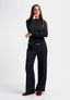 Pantalone ampio tinta unita con doppi passanti - NERO