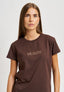 T-shirt scritta ricamata “pausa” - NOCCIOLA