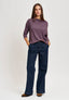 T-shirt over a righe collo a barca - BLU