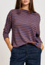 T-shirt over a righe collo a barca - BLU