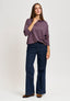 T-shirt over a righe collo a barca - BLU