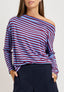 T-shirt over a righe collo a barca - CELESTE