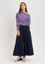 T-shirt over a righe collo a barca - CELESTE