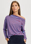 T-shirt over a righe collo a barca - CELESTE