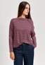 T-shirt over a righe collo a barca - TABACCO/VIOLA