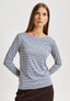 T-shirt righe collo a barca - BEIGE/AZZURRO