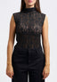 Top smanicato con collo alto in pizzo - NERO