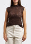 Top smanicato con collo alto in pizzo - MARRONE