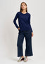 T-shirt manica lunga con nodo in vita - BLU