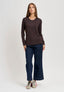T-shirt manica lunga con nodo in vita - MARRONE