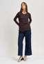 T-shirt manica lunga con nodo in vita - MARRONE