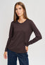 T-shirt manica lunga con nodo in vita - MARRONE