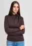 T-shirt manica lunga lacci al collo - MARRONE