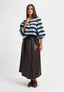 T-shirt a righe con manica a sbuffo - CELESTE