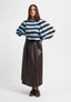 T-shirt a righe con manica a sbuffo - CELESTE