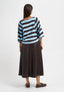 T-shirt a righe con manica a sbuffo - CELESTE