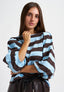 T-shirt a righe con manica a sbuffo - CELESTE