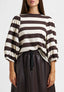 T-shirt a righe con manica a sbuffo - MARRONE
