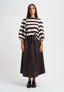 T-shirt a righe con manica a sbuffo - MARRONE