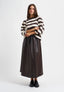 T-shirt a righe con manica a sbuffo - MARRONE