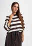 T-shirt a righe con manica a sbuffo - MARRONE