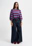T-shirt a righe con manica a sbuffo - BORDEAUX