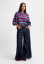 T-shirt a righe con manica a sbuffo - BORDEAUX